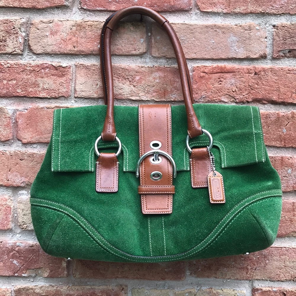 COACH Green Suede Satchel Bag